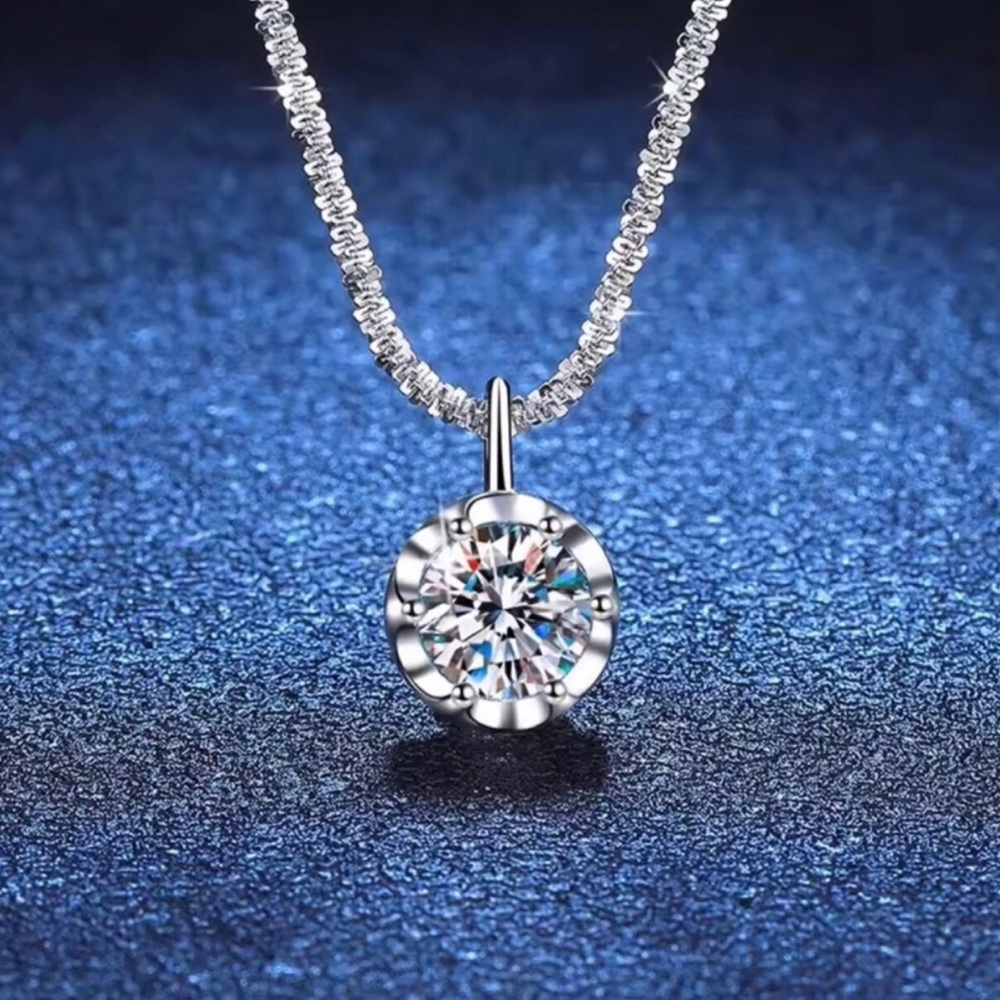 Sterling Silver Solitaire Round Crystal Pendant With Chain